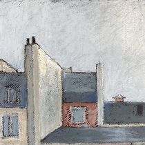 Paryż, widok z okna, tłusty pastel, 23 x 25 cm, 2024, kolekcja prywatna - Polska