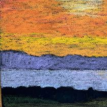 Zachód słońca, Wyspa Arran, tłusty pastel, 20 x 64 cm, 2024