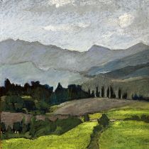 Toskania, tłusty pastel, 35 x 35 cm, 2024
